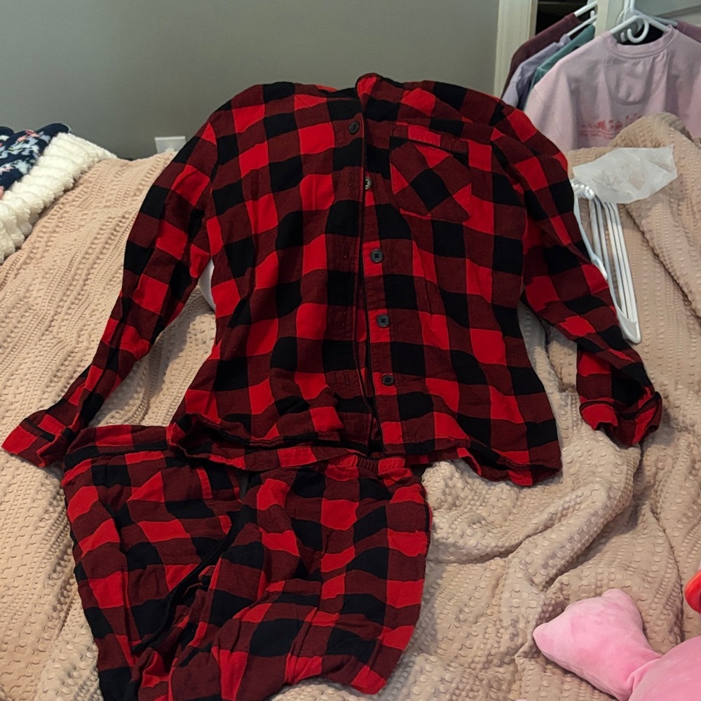 Red and Black Plaid Womens Pajama Set